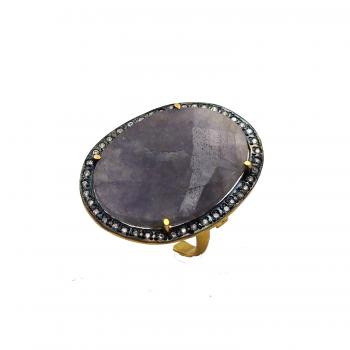  Natural iolite and CZ Seated Two-Tone Plated Ring | 
